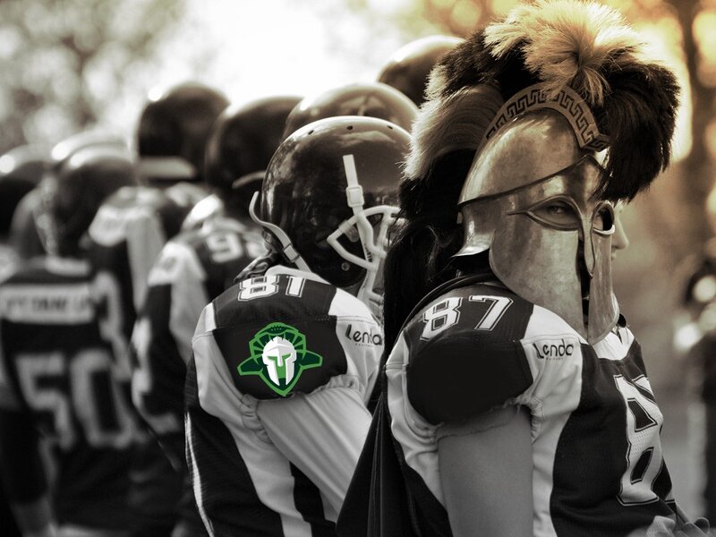 football players in spartan helmets