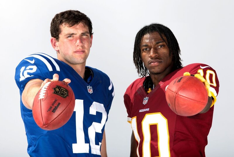 Football players in team uniforms