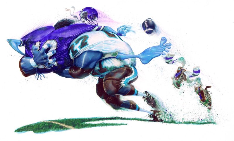 Football Players Tackling — Purple
