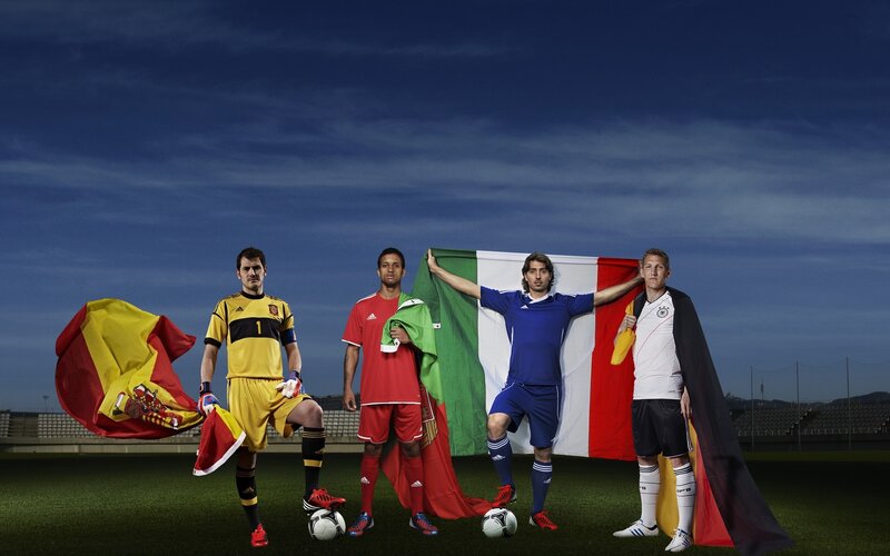 Football players with national flags
