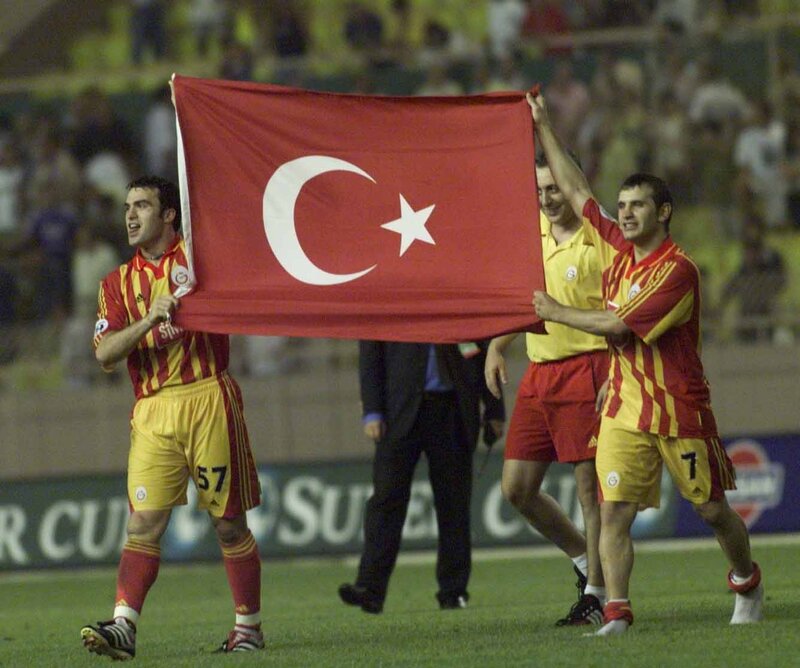 Football players with Turkish flag