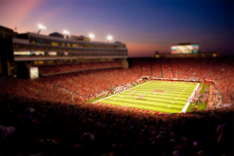 Football stadium at dusk