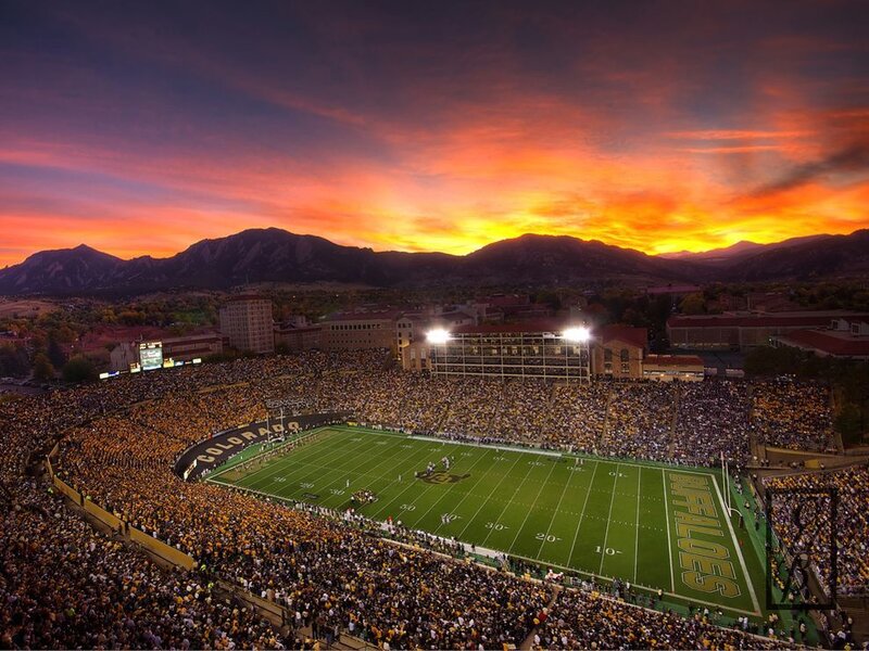 Football stadium at sunset