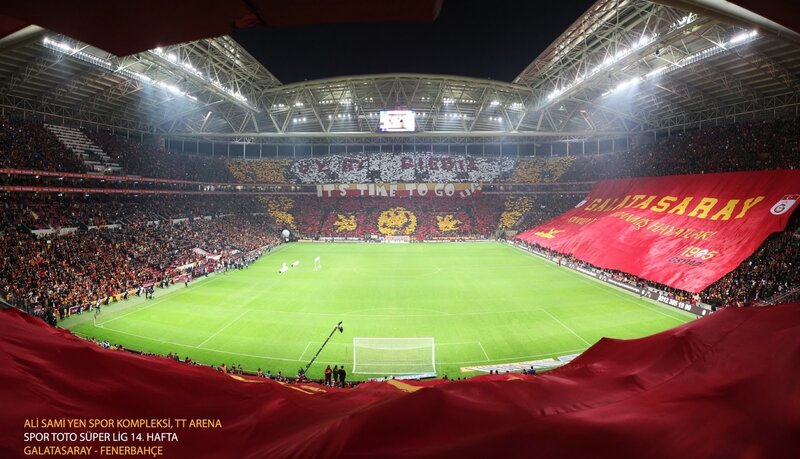 Football Stadium Crowd — Red, Energetic, Night, Photograph, Banner