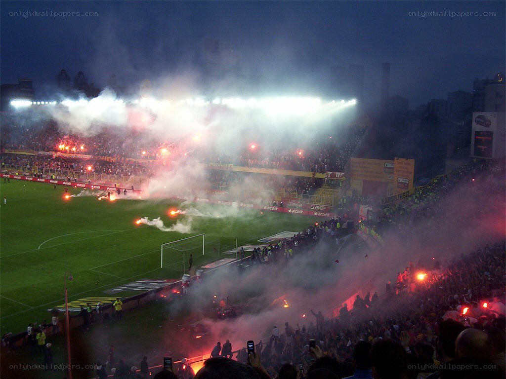 Football stadium with flares