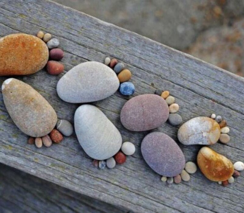 Footprint Art with Stones