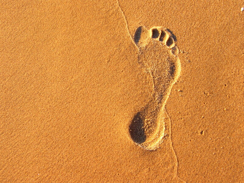 footprint in golden sand