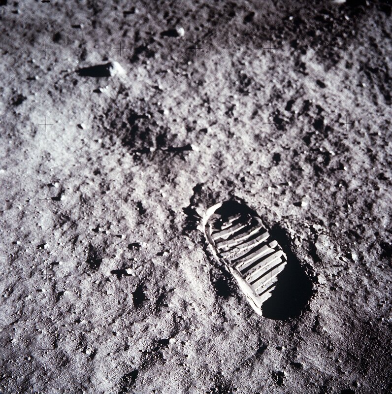 Footprint on Lunar Surface — Gray, Desolate, Photograph