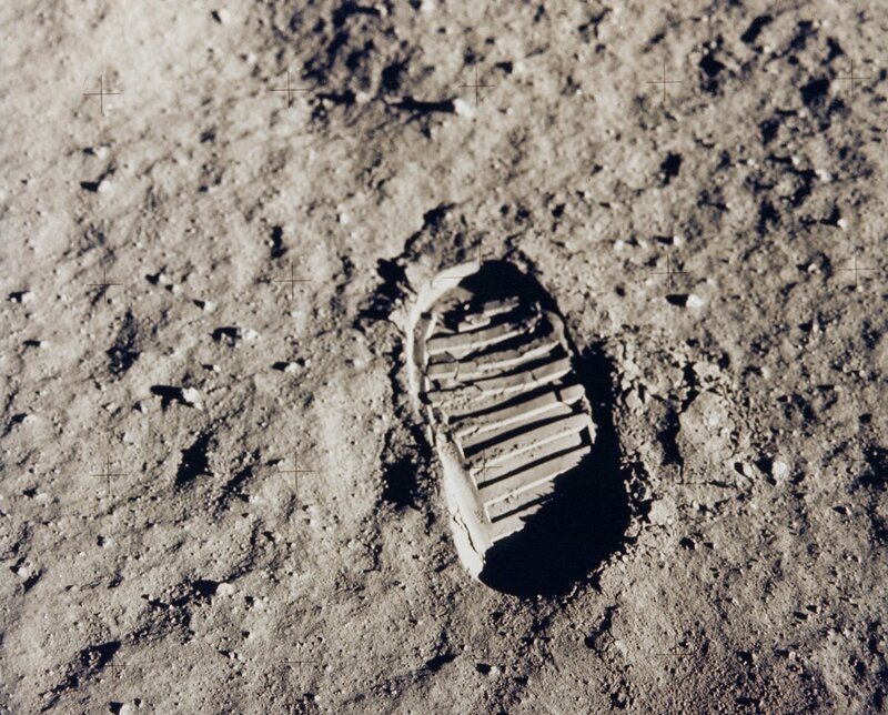 Footprint on Moon Surface — Gray, Desolate, Photograph