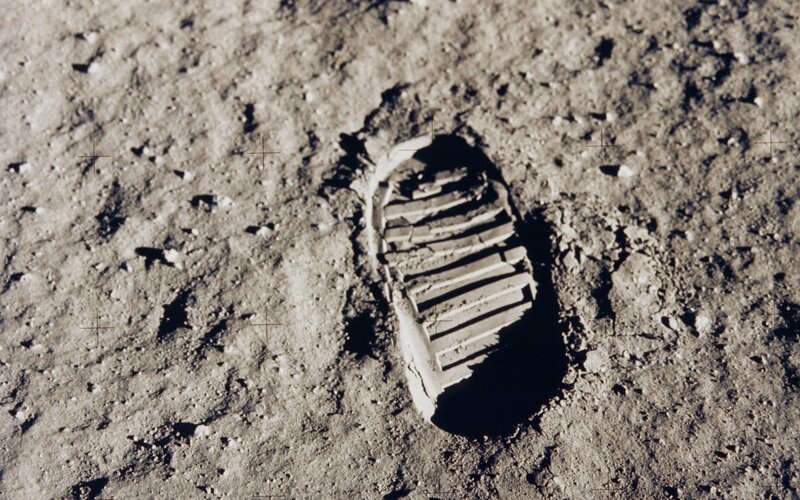 Footprint on Moon Surface — Gray, Desolate