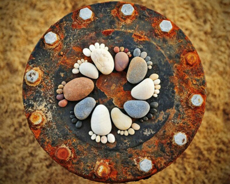 Footprint Stones on Metal