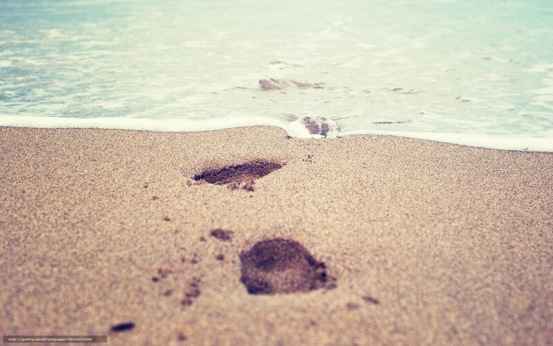 Footprints in Sand — Beige, Serene, Photograph