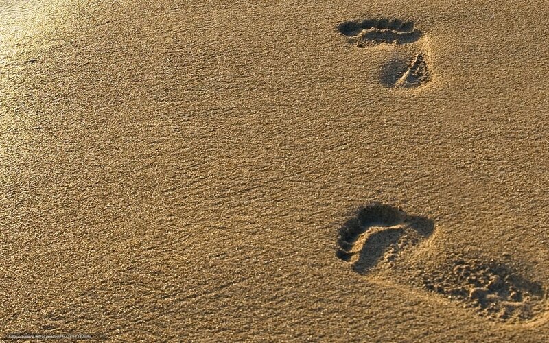 Footprints in Sand — Brown, Serene, Sunset, Photograph, Shadows