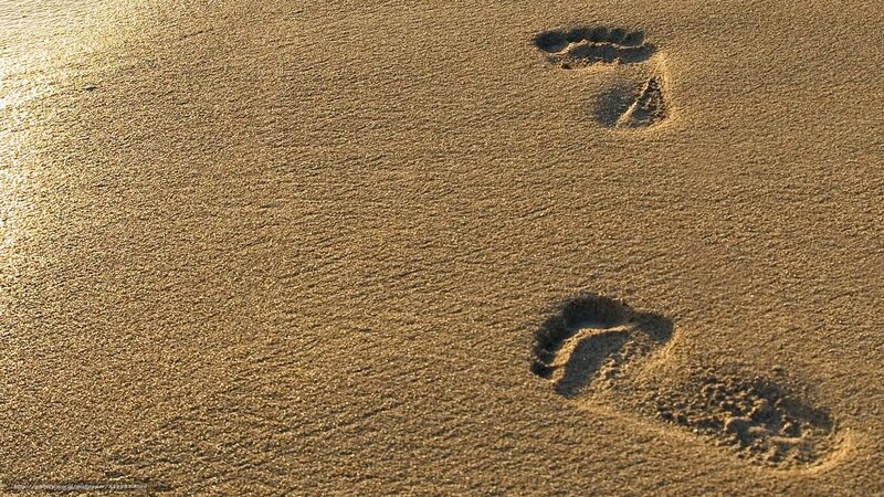 Footprints in Sand — Brown, Serene, Sunset, Photograph