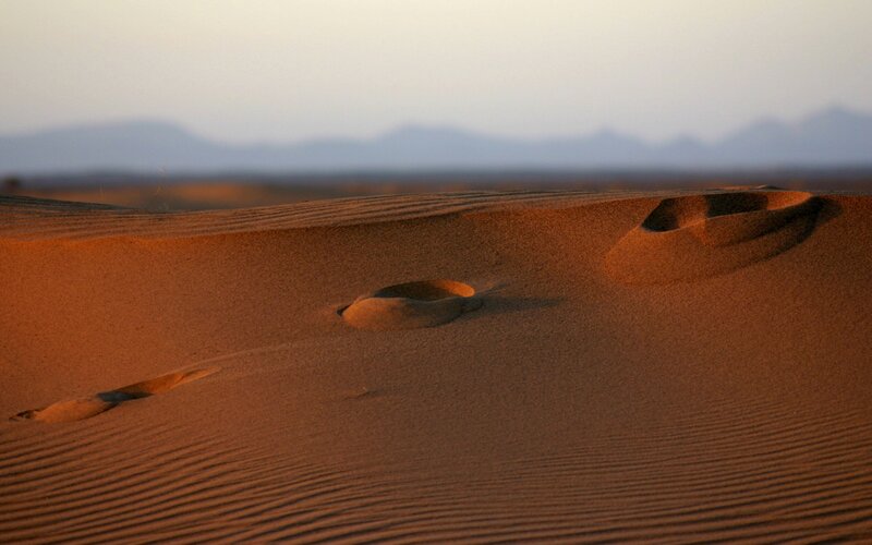 Footprints in the desert sand
