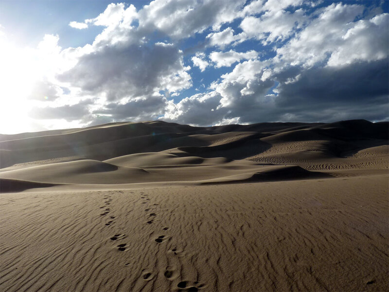 Footprints in the sand dunes