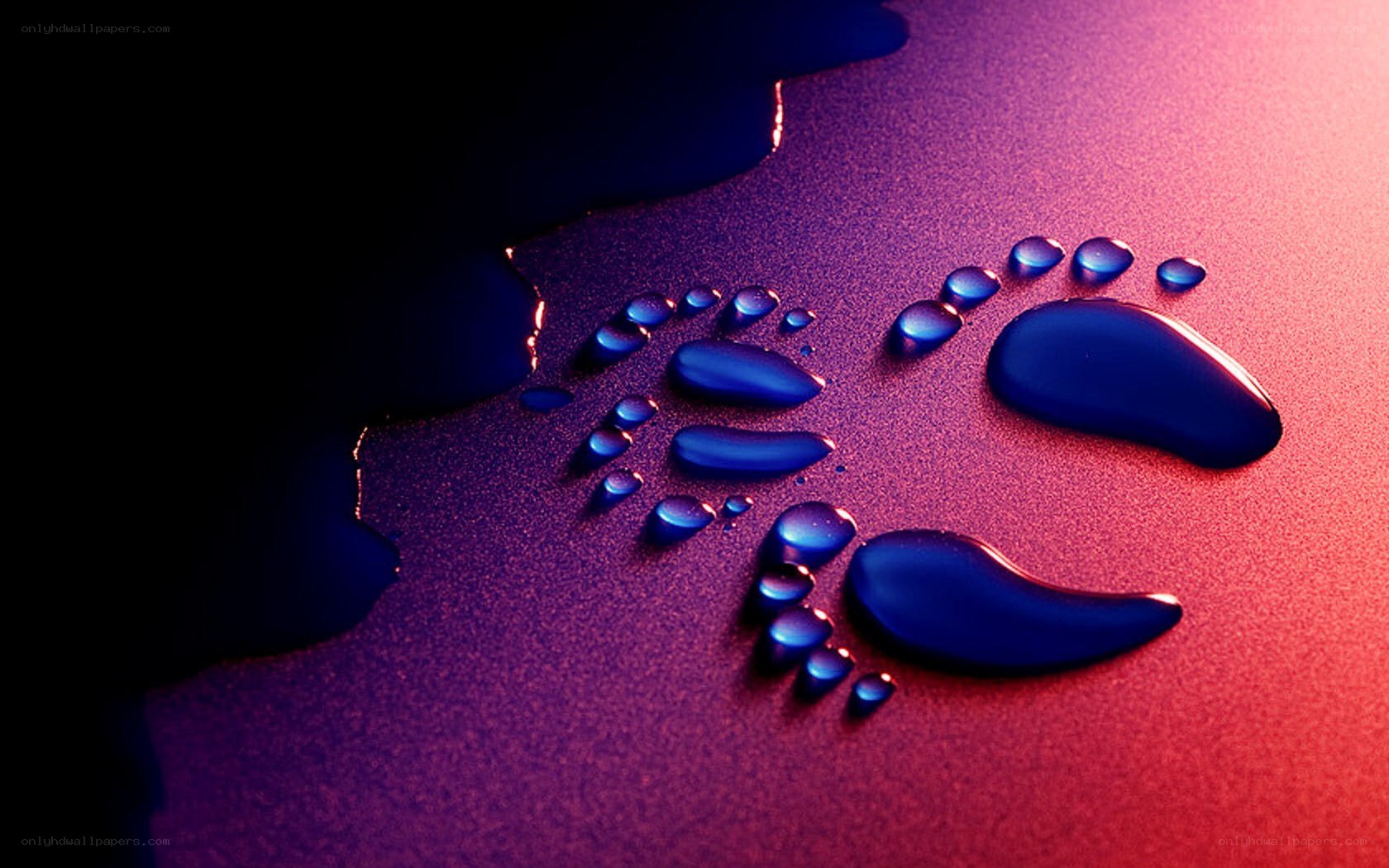 Footprints in water droplets