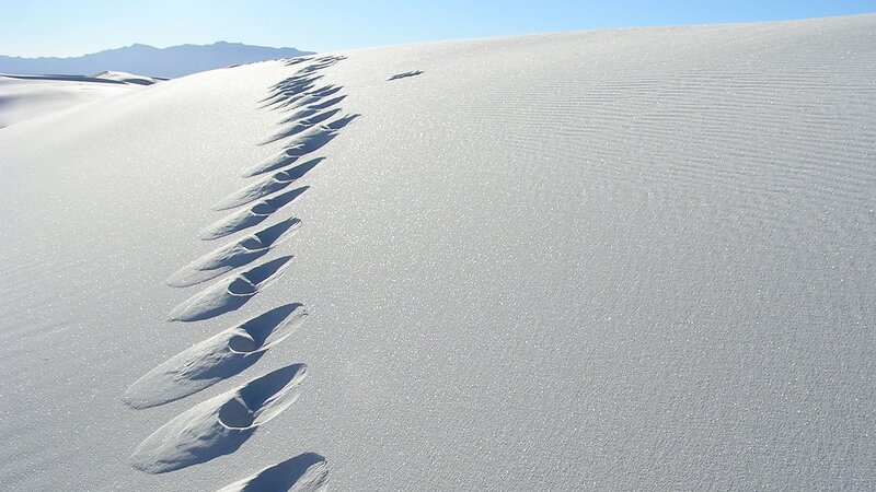 Footprints in White Sand