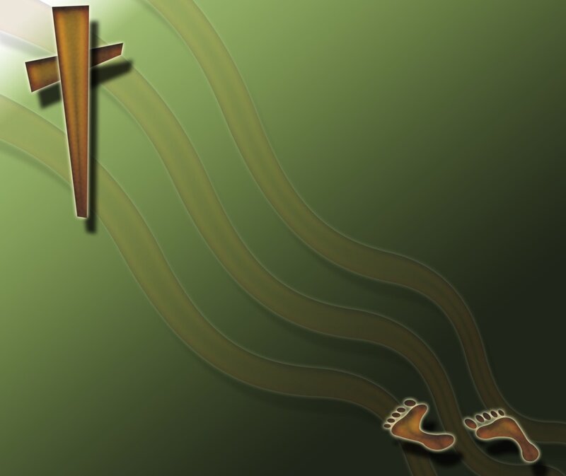 footprints leading to a cross