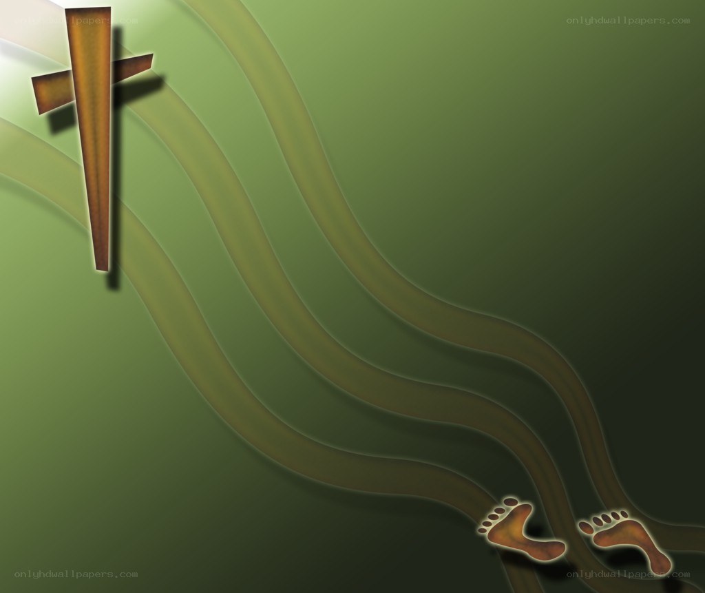 footprints leading to a cross