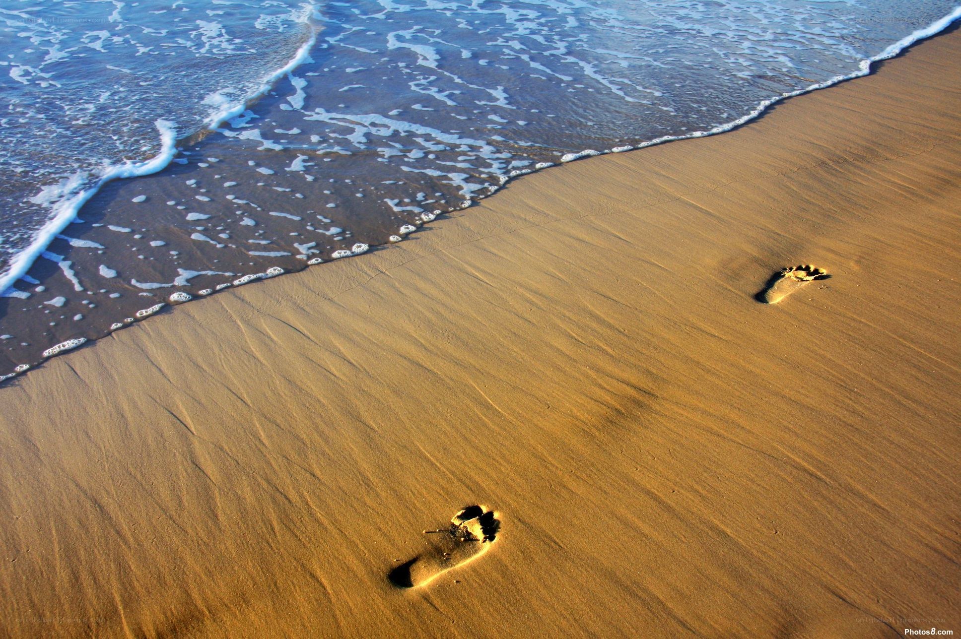Footprints on a sandy beach