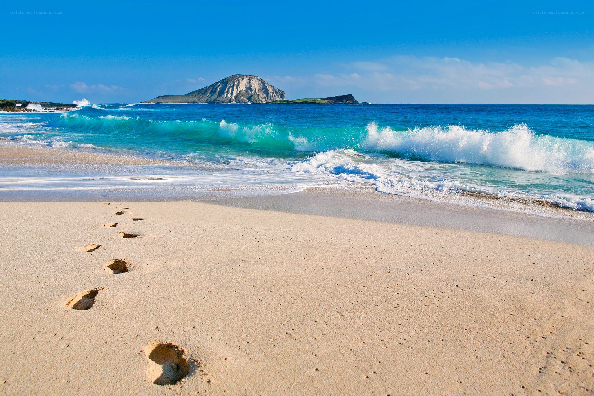 Footprints on a tropical beach