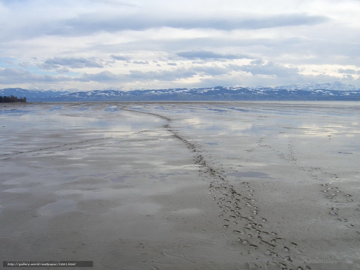Footprints on a wet beach
