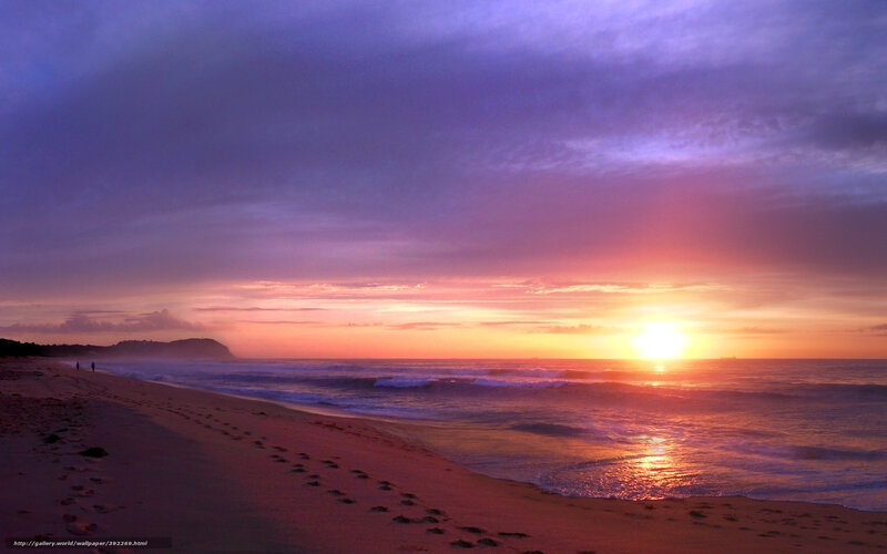 Footprints on Beach at Sunset — Purple