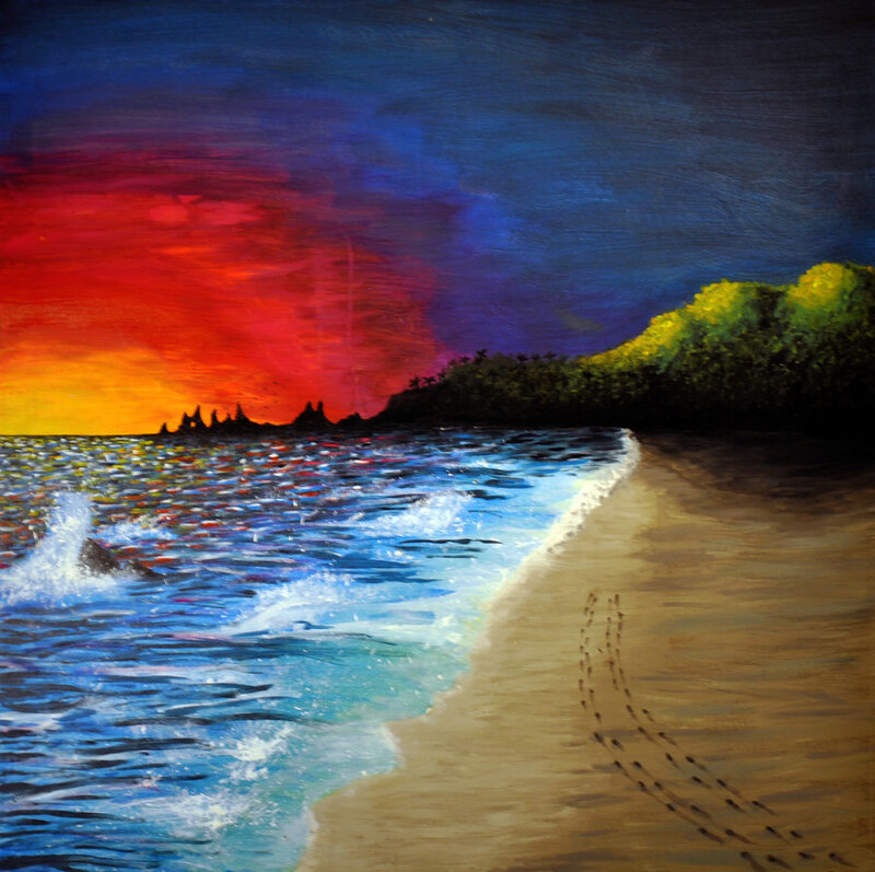 Footprints on Beach at Sunset