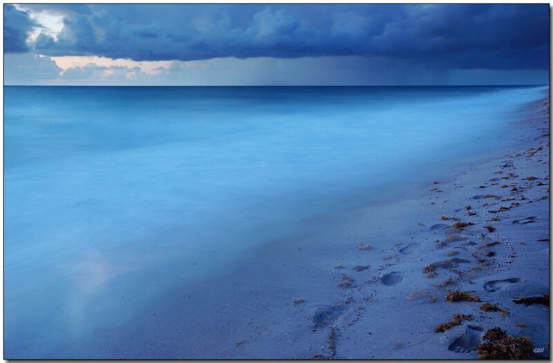 Footprints on Beach — Blue, Dramatic