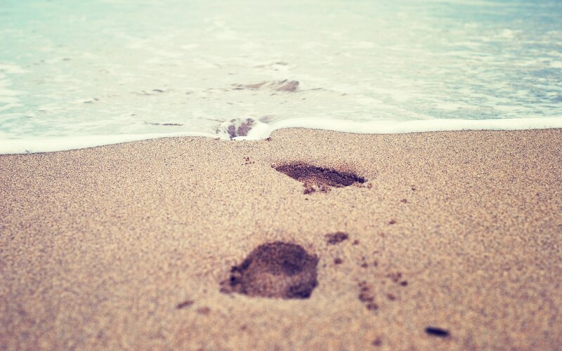 Footprints on Beach — Brown, Calm, Afternoon