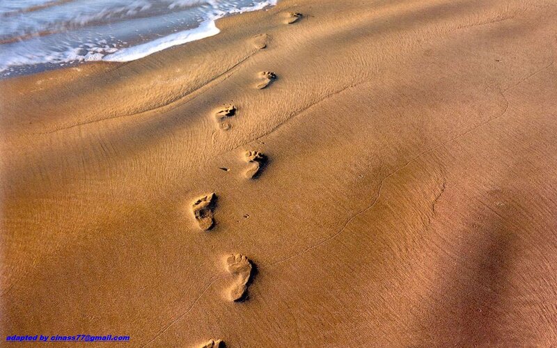Footprints on Beach — Brown, Serene, Afternoon, Photograph
