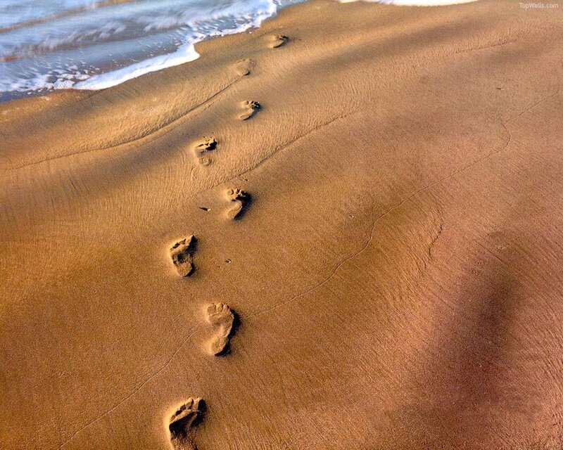 Footprints on Beach — Brown, Serene, Sunset