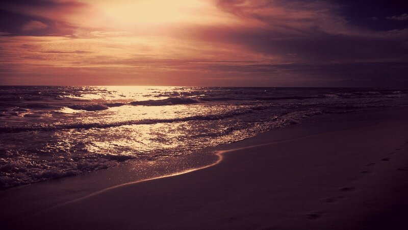 Footprints on Beach — Purple, Dramatic