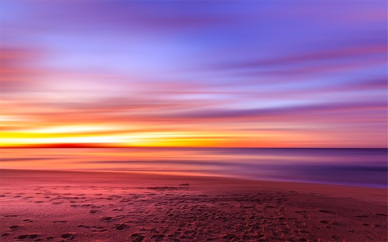 Footprints on Beach — Purple, Serene