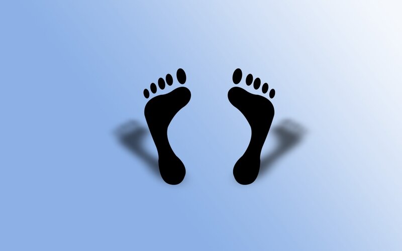 footprints on blue background
