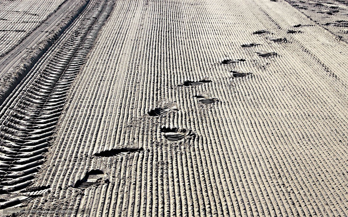 Footprints on groomed snow