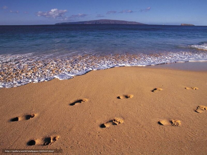 Footprints on Sandy Beach — Blue, Serene, Afternoon, Photograph, Ocean, Island