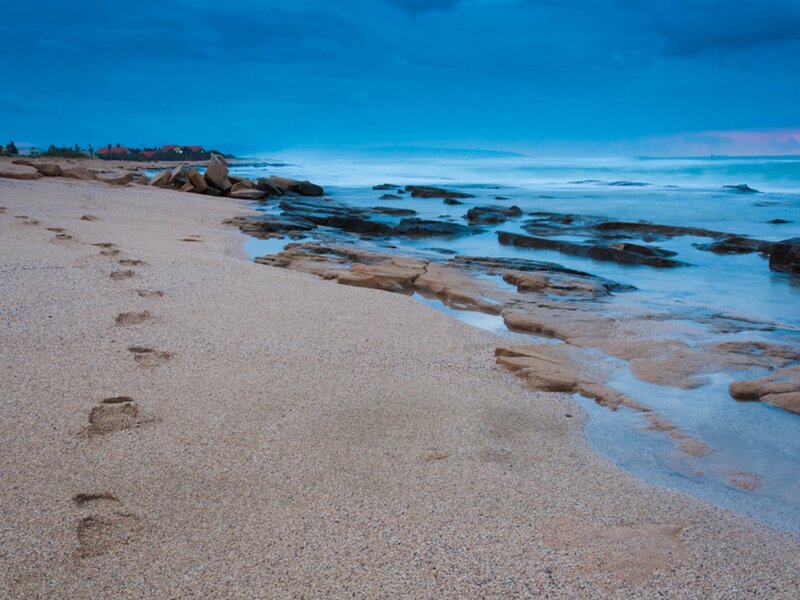 Footprints on Sandy Beach — Blue, Serene, Night