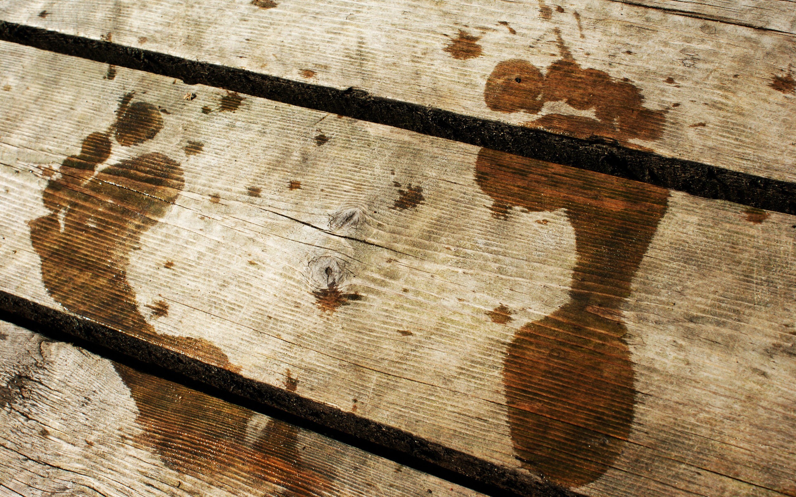 footprints on wooden planks