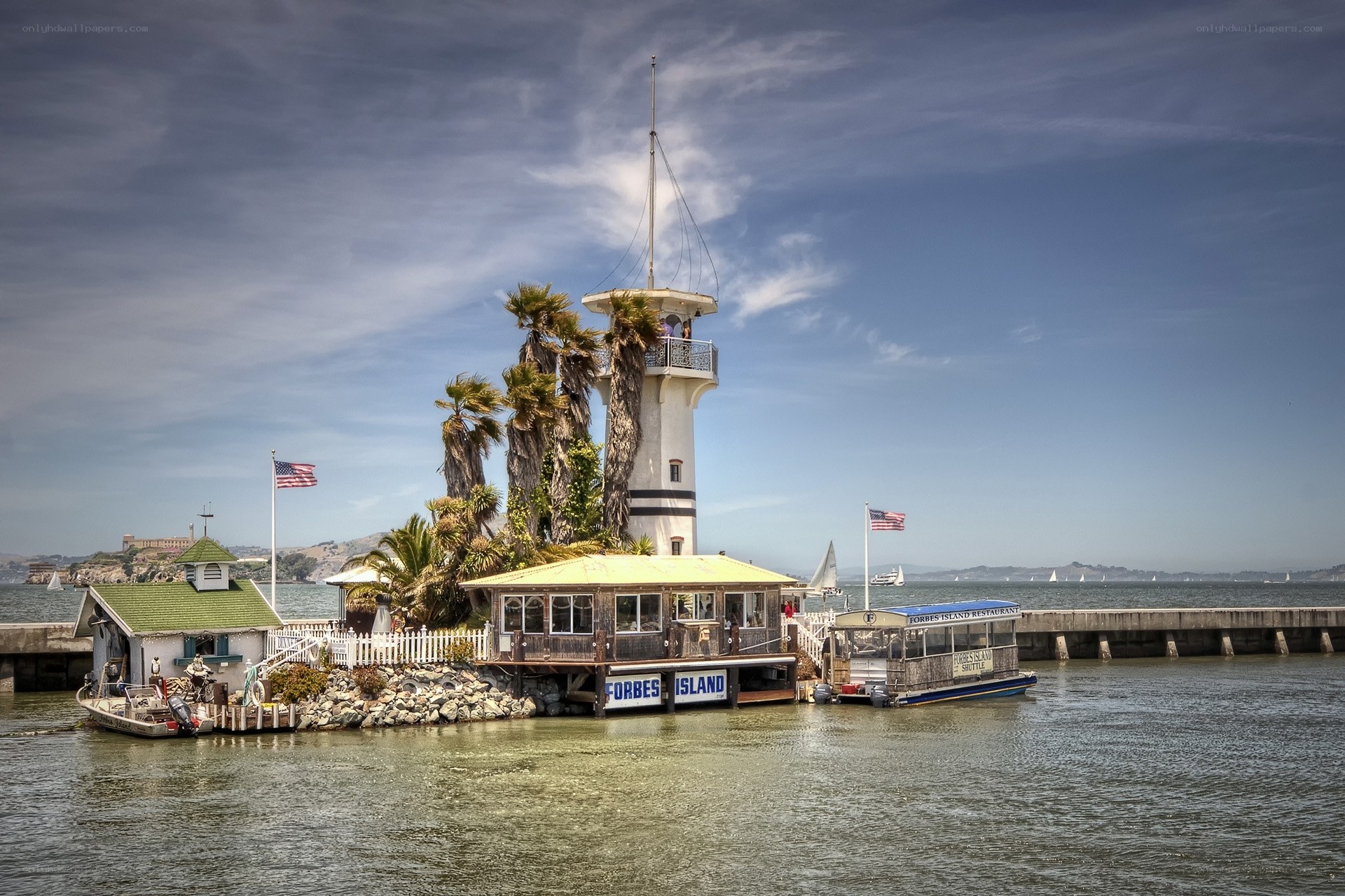 Forbes Island lighthouse and restaurant