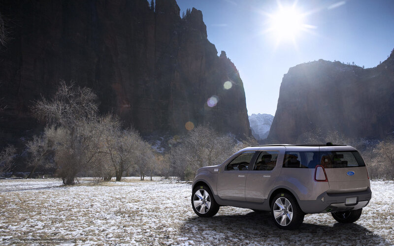Ford concept car in snowy canyon