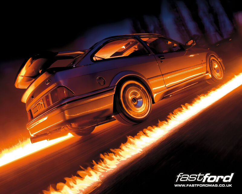 Ford Escort RS Cosworth in flames