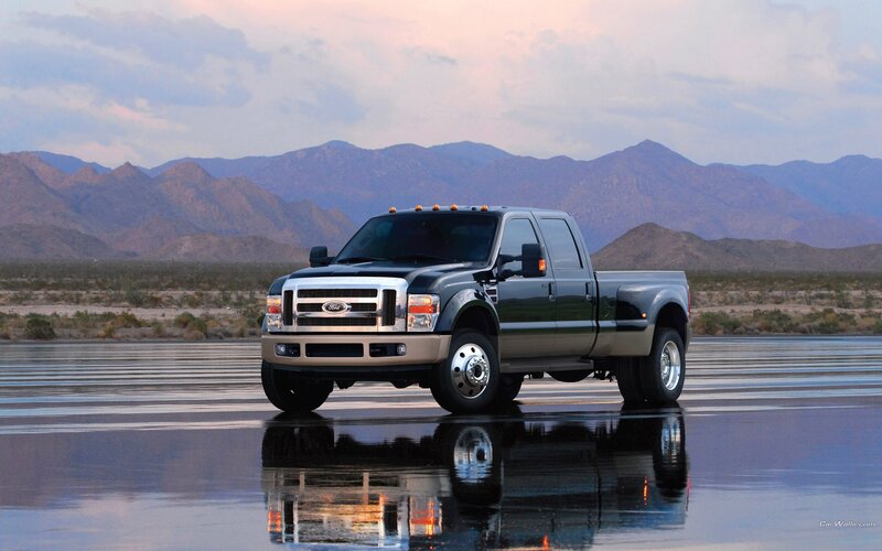 Ford F-350 on wet road