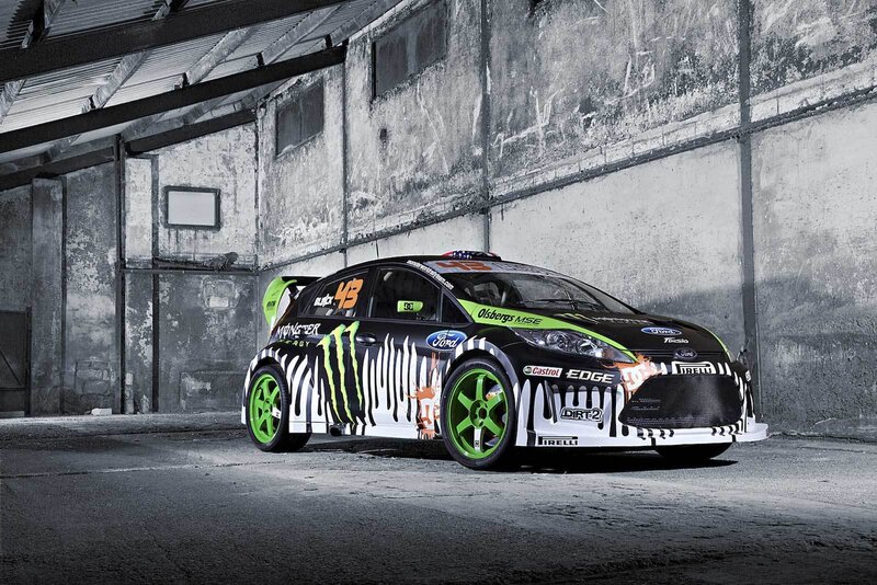 Ford Fiesta rally car in warehouse