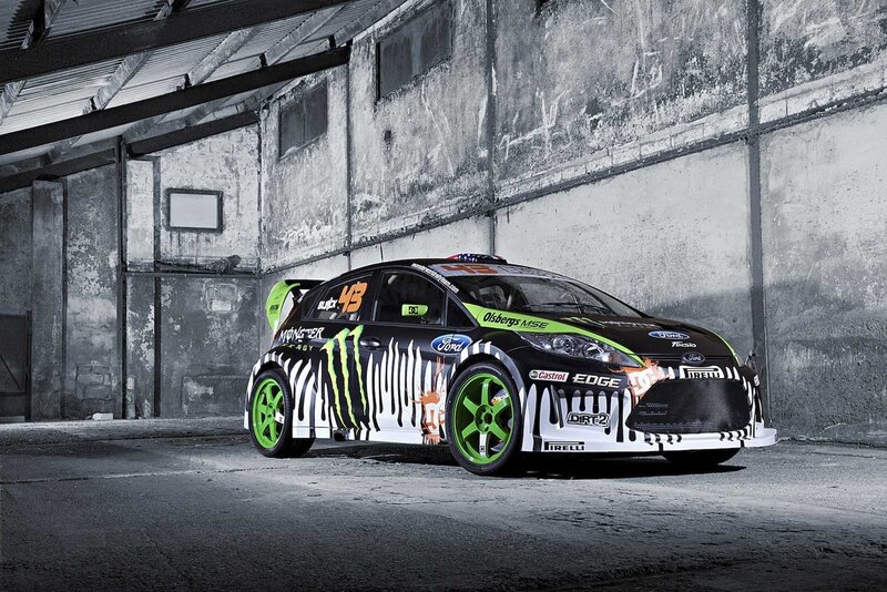 Ford Fiesta rally car in warehouse
