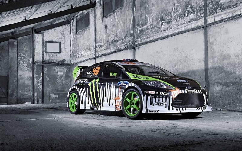 Ford Fiesta rally car in warehouse
