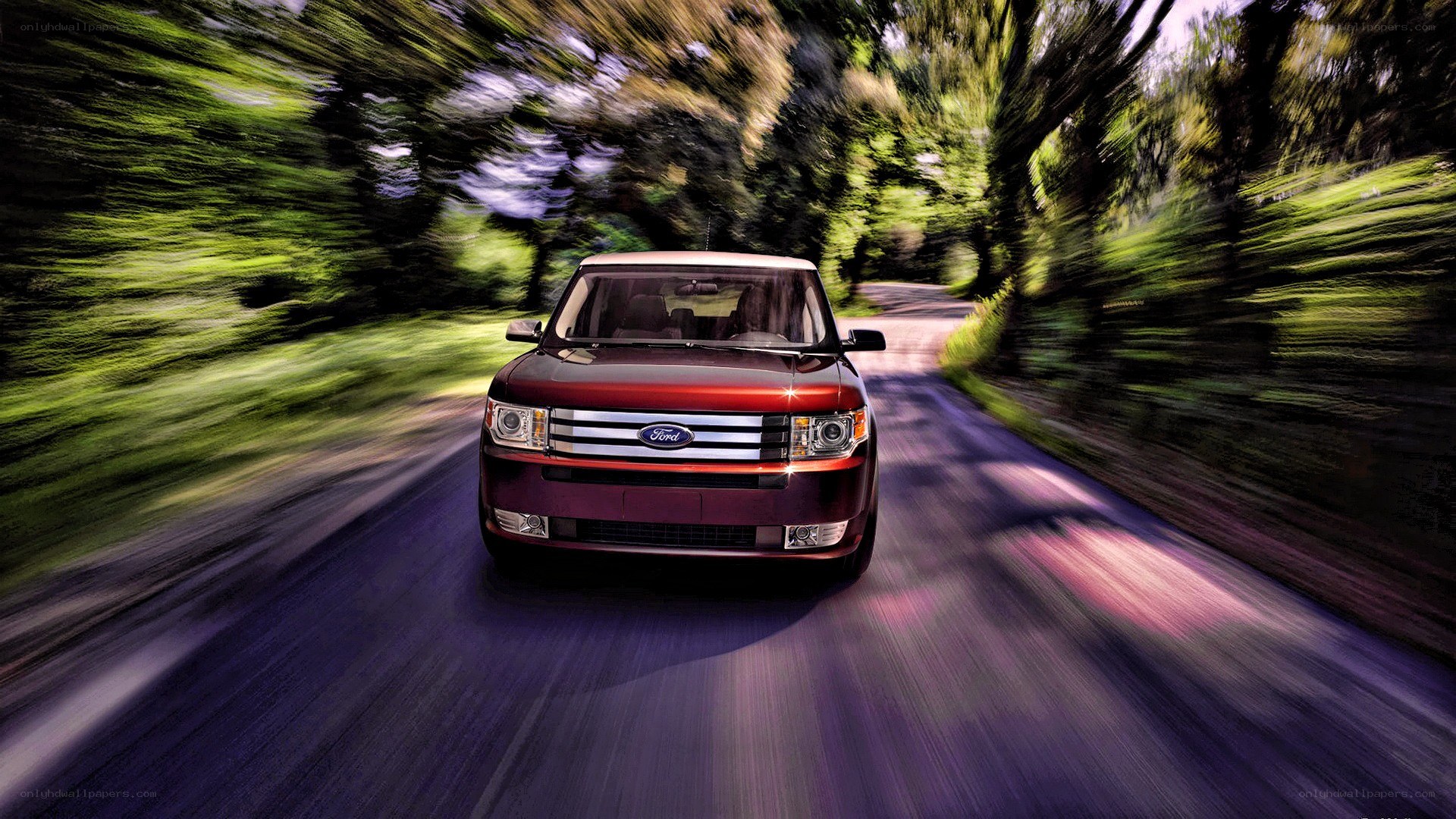 Ford Flex driving on a forest road