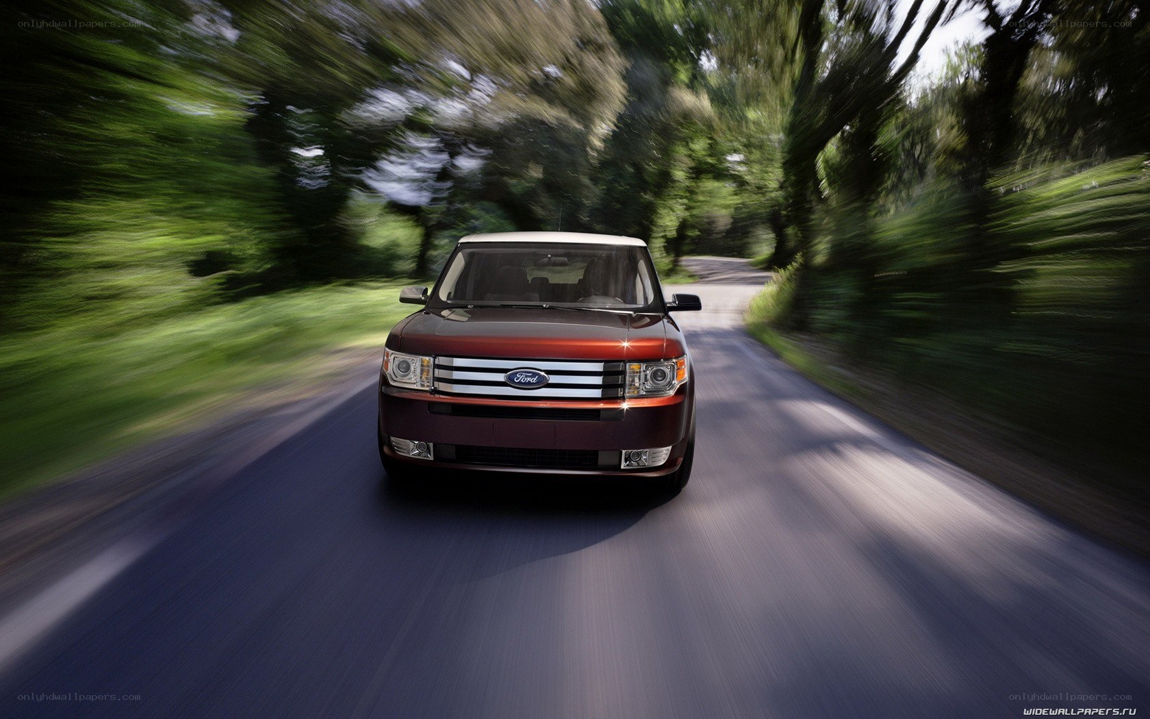 Ford Flex driving on a forest road