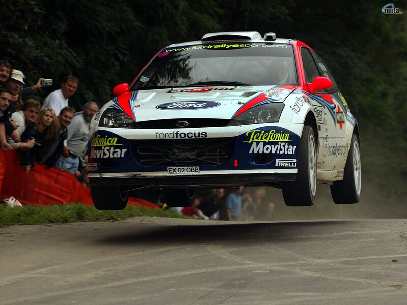 Ford Focus rally car in mid-air jump